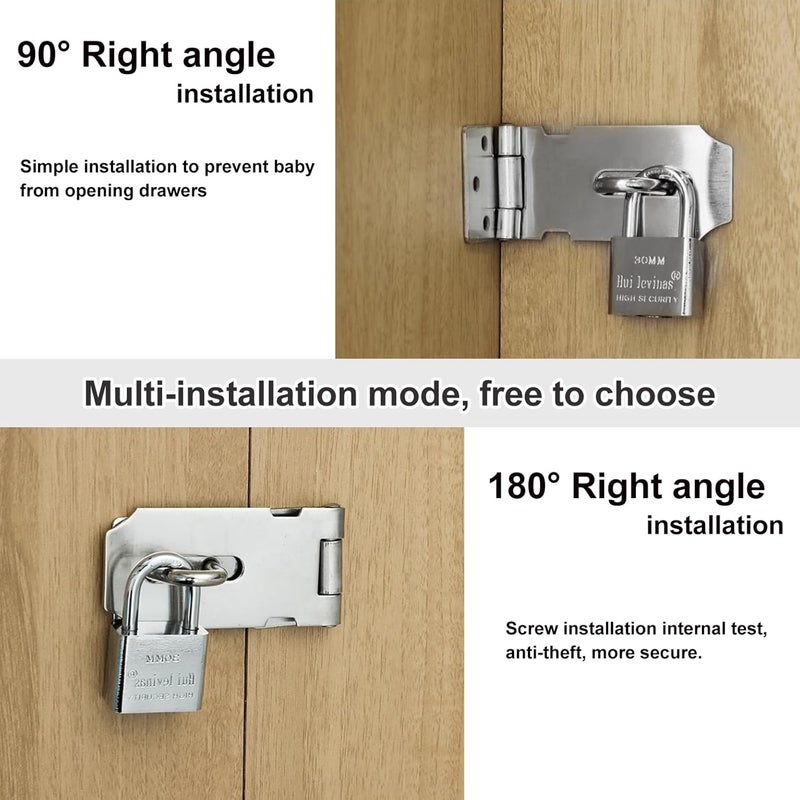 Tnisesm 2 Pack Door Hasp Latch Lock with Combination Lock&Keys Lock, 5 Inch 304 Stainless Steel Safety Packlock Clasp Hasp Lock Latch Extra Thick Gate Lock Hasp with Screws Brushed Finish - Image 3